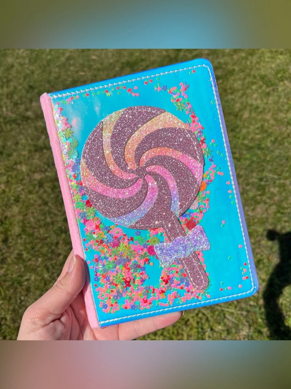 Holographic Kawaii Pink Blue Lollipop with Bow Glitter Notebook